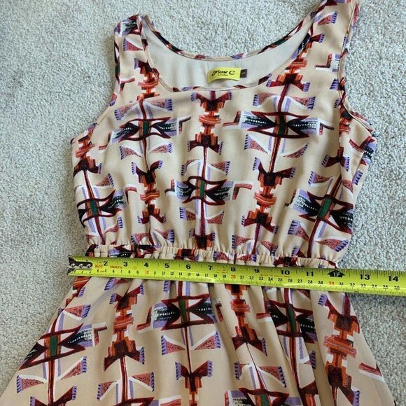 MAX C London beige geometric Aztec print sleeveless high low dress sz S - Picture 8 of 10